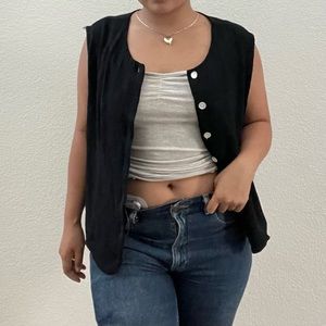 ‼️SOLD‼️ ENVIOUS - Vintage Black Textured Button-Up Vest
